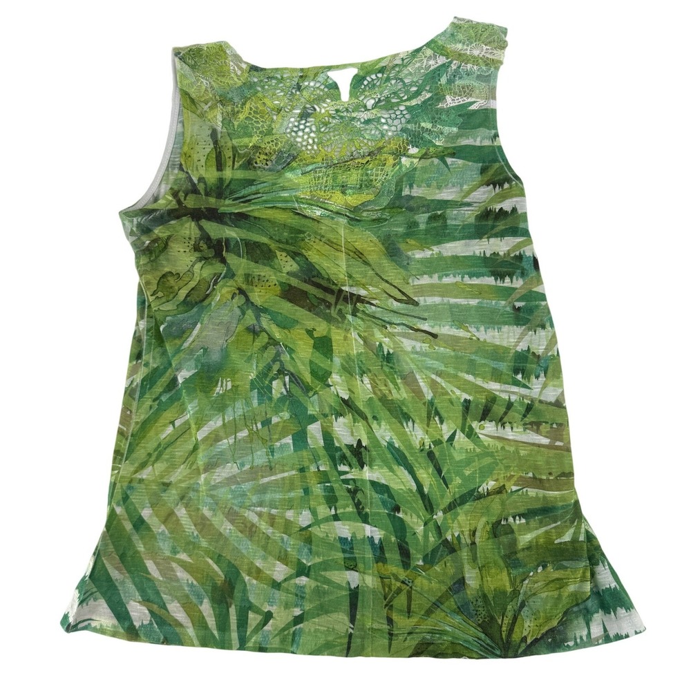 Hannah M Green Y2K Tropical Vibrant Palm Leaf Rhinestone Crochet Lace Tank Top - Picture 3 of 7